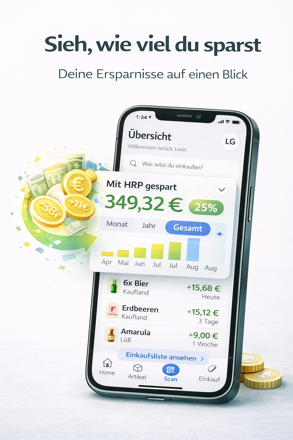 HRP savings dashboard with monthly and yearly overview