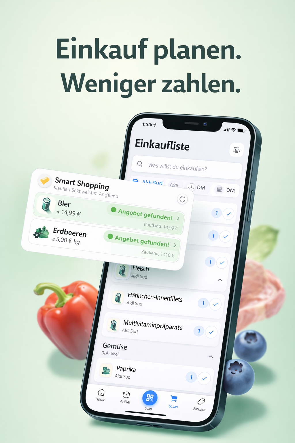 HRP shopping list screen with smart product recommendations